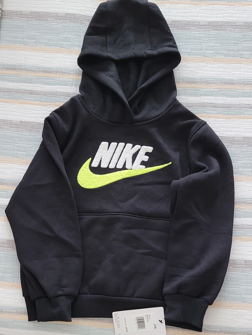 Nike Kid's Black Hoodie with Neon Swoosh